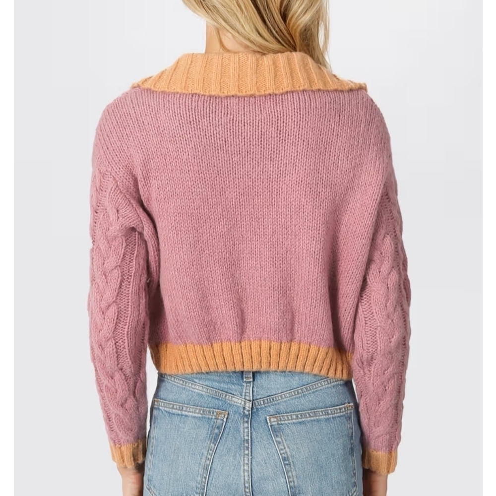 Rich & Famous NWT Sicily Crop Cardigan Sweater Grannycore Knit Collar Bling Boxy - Picture 2 of 16